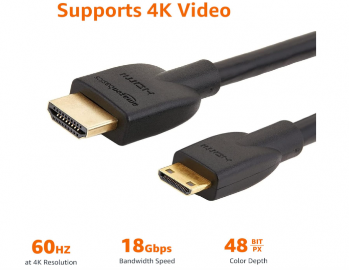 Cablu mini HDMI la HDMI Amazon Basics, 10,2 Gbps, 4K@30Hz, 2160p, 1.8 m, negru [6]