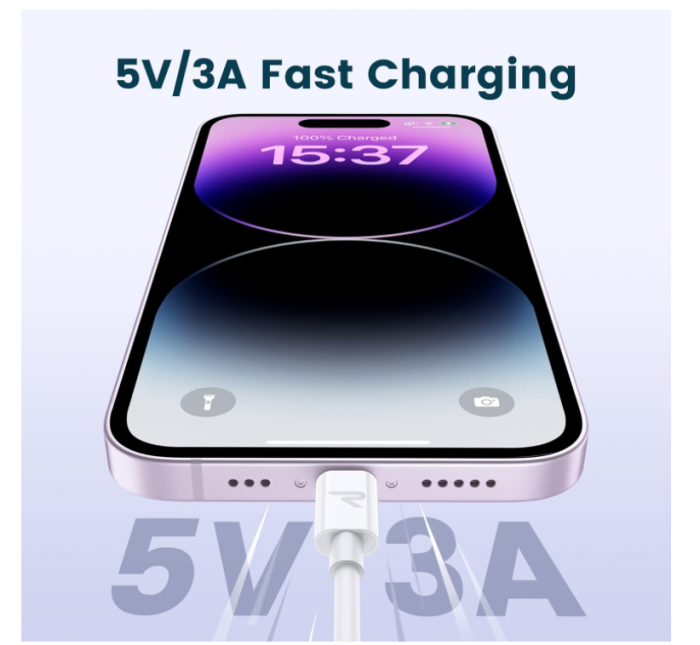 Cablu Rampow Lightning, cablu de încărcare iPhone, 1m, alb [3]