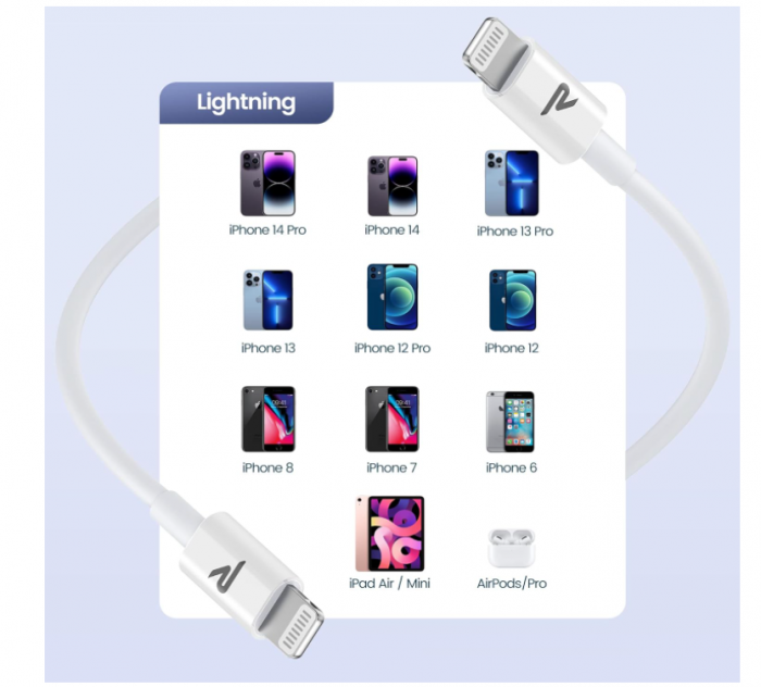 Cablu Rampow Lightning, cablu de încărcare iPhone, 1m, alb [6]