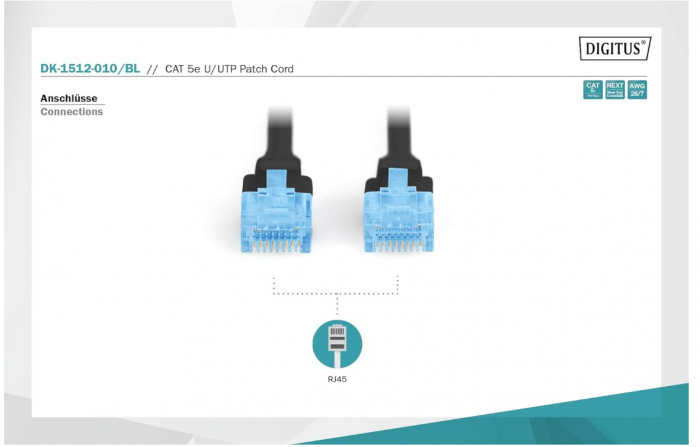 Cablu U/UTP Digitus CAT 5e, Rj45, 1m, Negru [2]