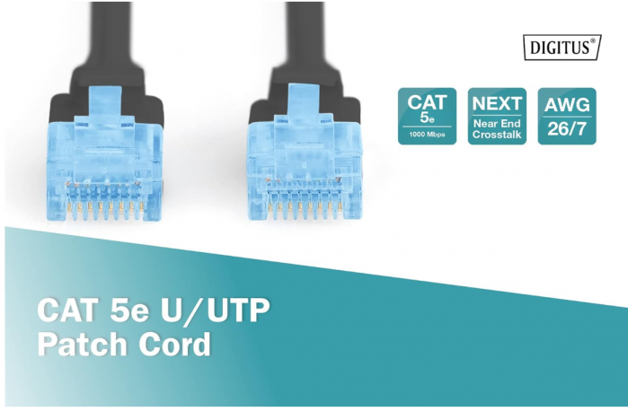 Cablu U/UTP Digitus CAT 5e, Rj45, 1m, Negru [4]