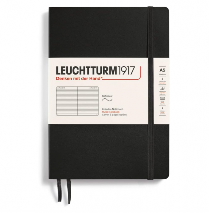 Caiet cu linii Leuchtturm1917, 308290, A5, 251 de pagini numerotate, negru [1]