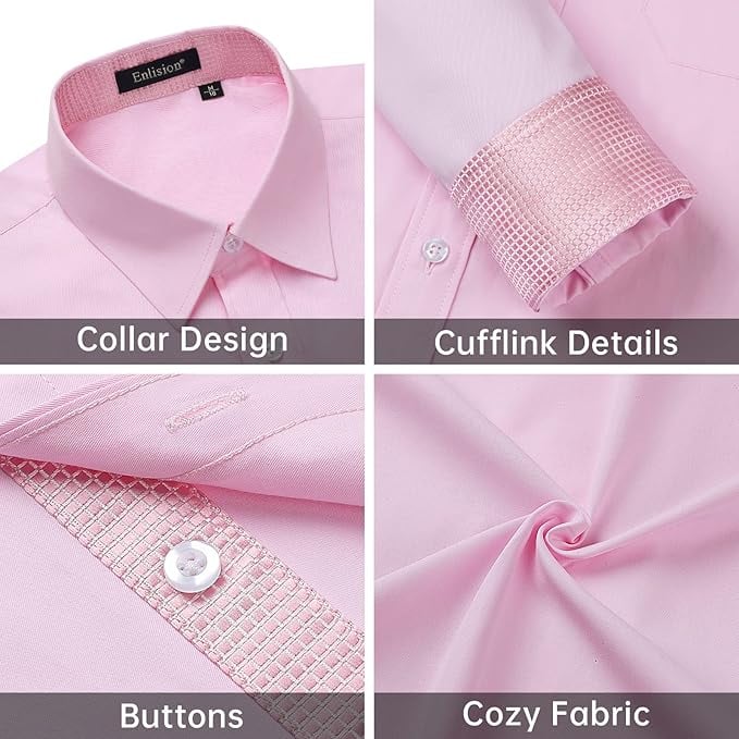 Cămașă cu mânecă lungă pentru bărbați Enlision, roz, XL [7]
