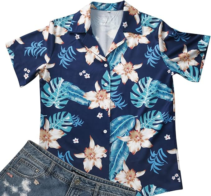 Cămașă hawaiană cu manecă scurtă pentru femei Hohololo, multicolor, XL [6]