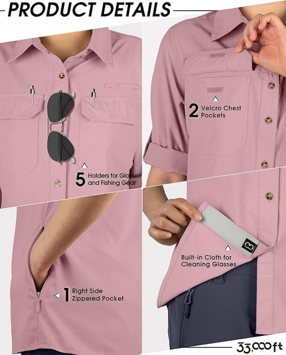 Camasa pentru femei 33,000ft, cu protectie UV UPF50+, roz, XL [5]