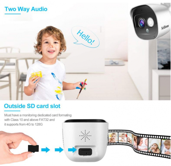 Cameră de supraveghere SriHome SH029 WiFi, pentru interior și exterior, alb [6]