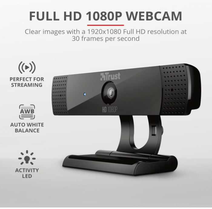 Cameră web Trust Gaming GXT 1160 Vero Full HD 1080P 30 FPS, negru [3]