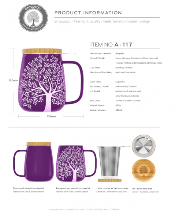 Cana de ceai din portelan cu infuzor 600 ml [5]