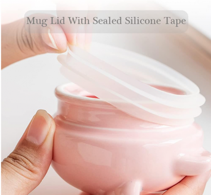 Cana din ceramica cu capac si pai, model  de pisica, 480 ml [5]