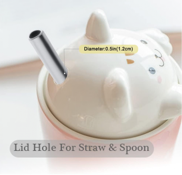 Cana din ceramica cu capac si pai, model  de pisica, 480 ml [6]