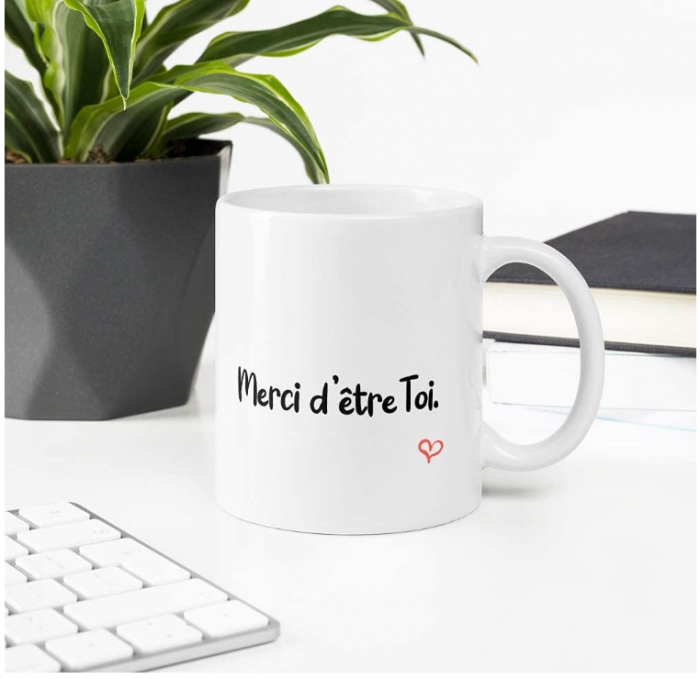 Cana pentru cadou cu mesaj "Merci d'etre Toi" (Mulțumesc că ești tu), ceramica, 320 ml [4]