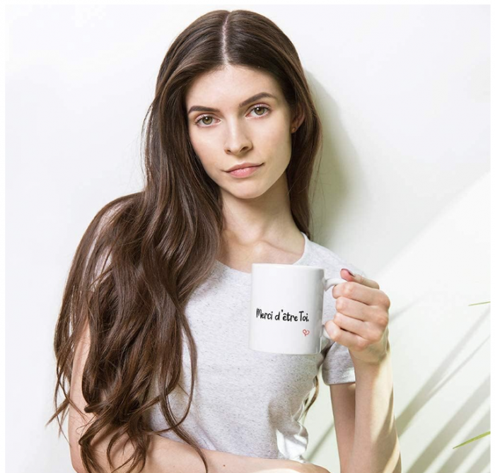 Cana pentru cadou cu mesaj "Merci d'etre Toi" (Mulțumesc că ești tu), ceramica, 320 ml [6]