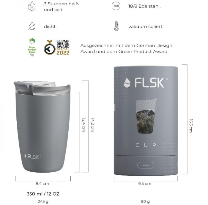 Cana termica FLSK 350 ml din oțel inoxidabil, pentru calatorii, gri [4]