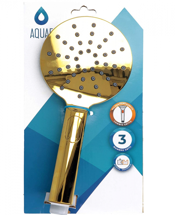 Cap de duș AQUAE T192027, 3 tipuri de jeturi, auriu, 12 cm diametru [2]