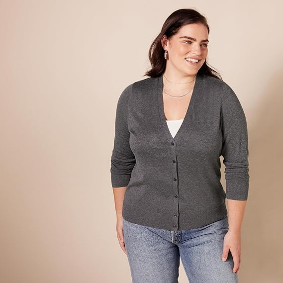 Cardigan pentru femei Amazon Essentials, decolteu în V, gri, L [6]