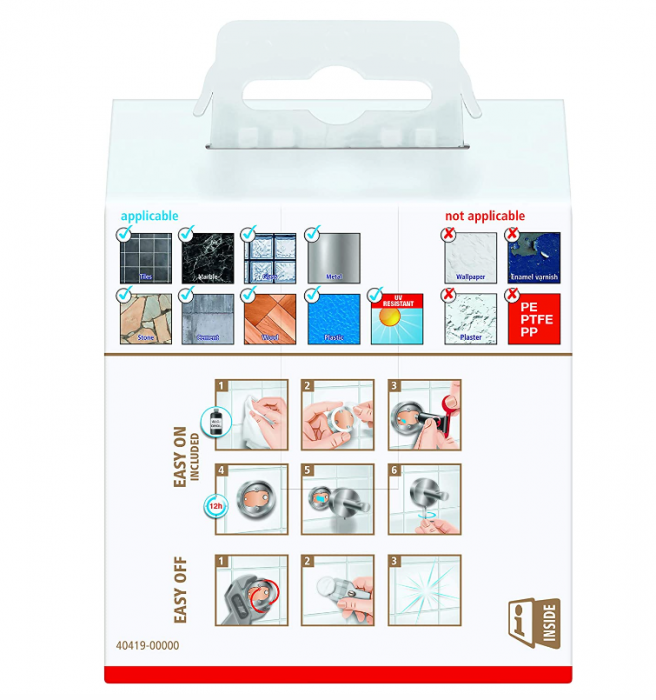 Carlig autoadeziv Tesa, aspect otel inoxidabil, 44 x 60 x 50 mm [3]