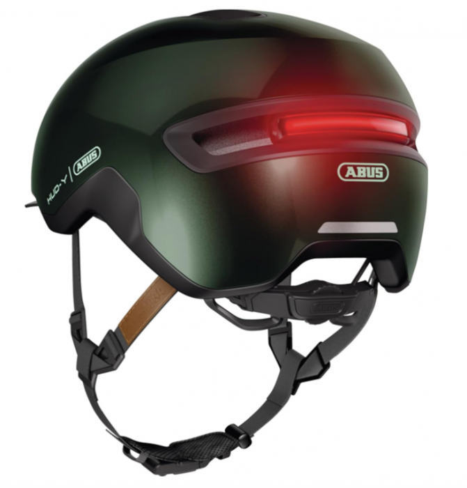 Cască de bicicletă ABUS Urban HUD-Y cu lumină spate LED, inchidere magnetică, unisex, marime M(54-58cm), verde [9]