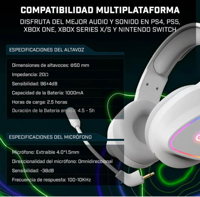 Casti de gaming fara fir Newskill Seth Ivory, RGB, alb [10]