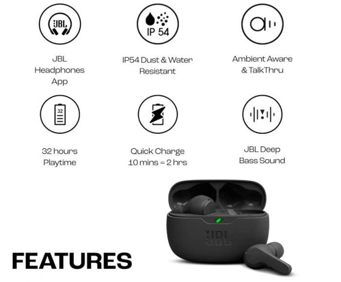 Casti fara fir JBL Wave Beam, in-ear, bluetooth, negru [6]