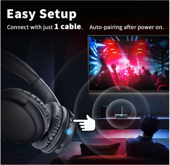 Căști fără fir Makemate BKM200 pentru TV cu transmițător optic Bluetooth, negru [12]