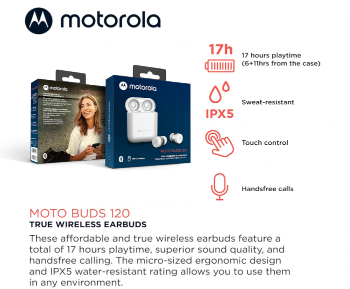 Căști fără fir Motorola Sound Moto Buds 120, Alb [3]