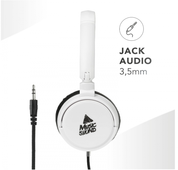 Căști on-ear Music Sound, mufă de 3.5 mm, cablu anti-încurcare de 1.2 m, alb [4]