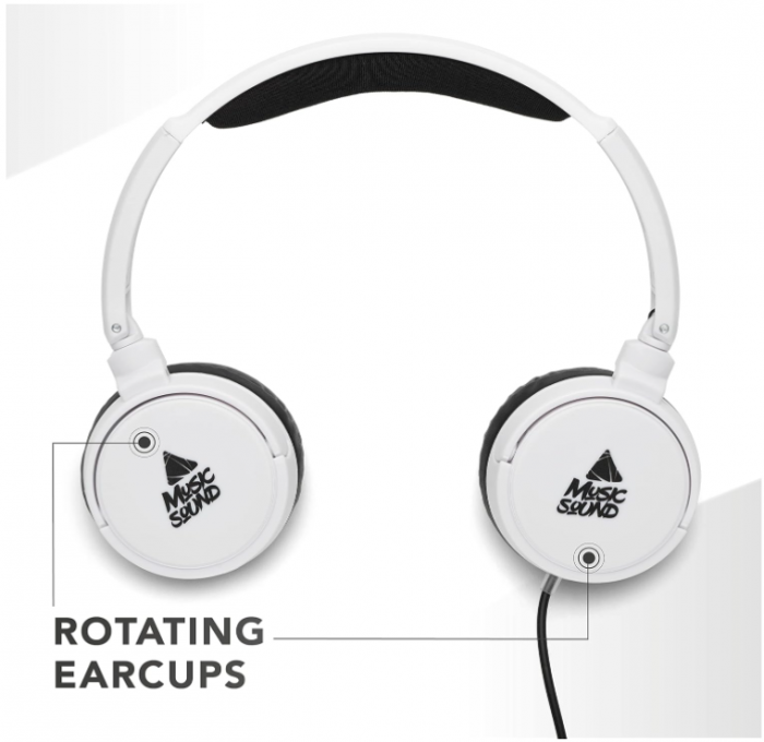 Căști on-ear Music Sound, mufă de 3.5 mm, cablu anti-încurcare de 1.2 m, alb [3]