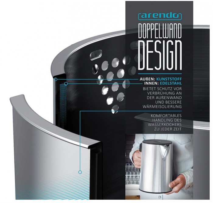 Ceainic Arendo din oțel inoxidabil cu setare a temperaturii 40-100 grade, 1.5 litri, 2200 W [4]