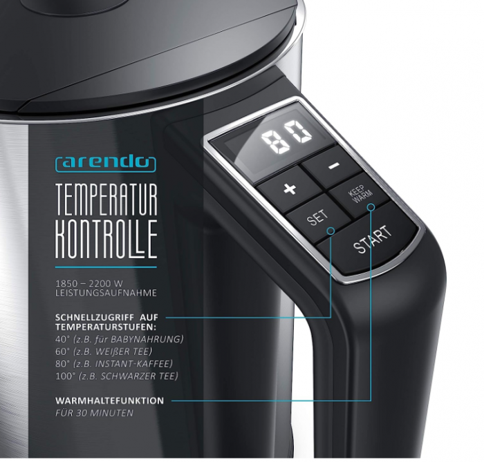 Ceainic Arendo din oțel inoxidabil cu setare a temperaturii 40-100 grade, 1.5 litri, 2200 W [2]