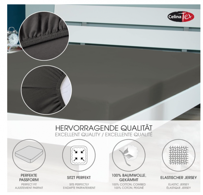 Cearceaf CelinaTex Lucina Bumbac, 200 x 200 - 200 x 220 cm, Antracit [3]