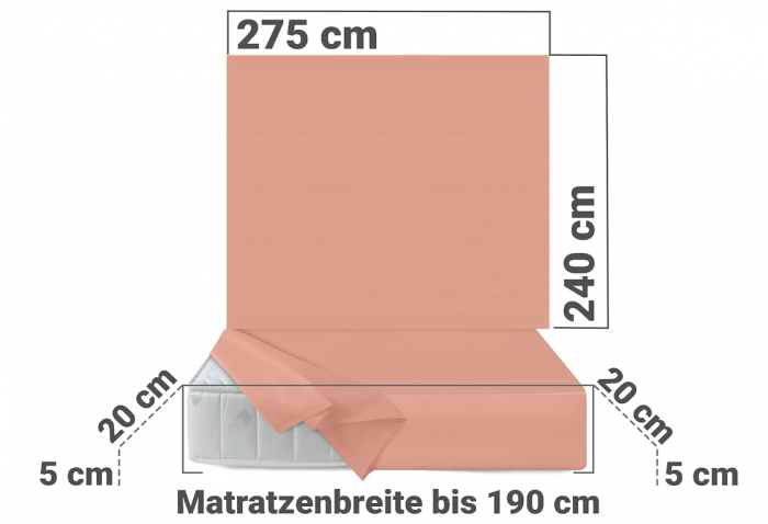 Cearșaf de pat fără elastic Npluseins, 100% bumbac, aprox. 240 x 275 cm, roz închis [4]