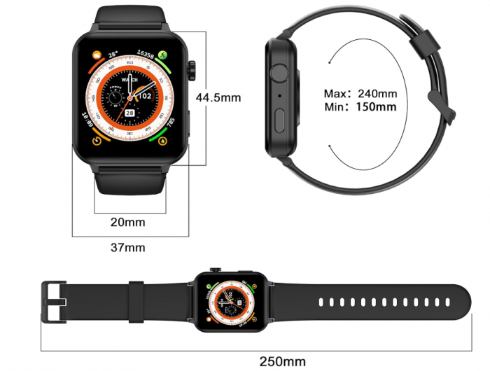 Ceas inteligent fitness unisex, de 1,85 inchi cu SpO2, ritm cardiac, monitorizare somn [8]