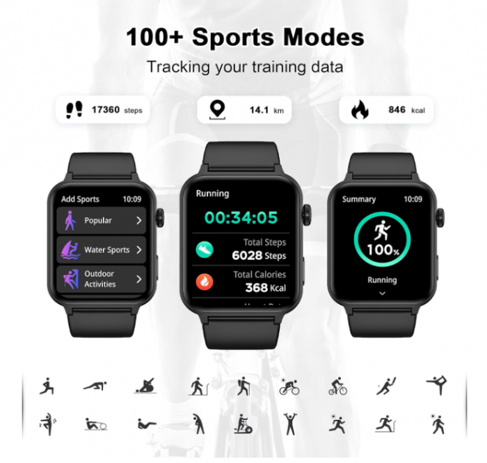 Ceas inteligent fitness unisex, de 1,85 inchi cu SpO2, ritm cardiac, monitorizare somn [5]