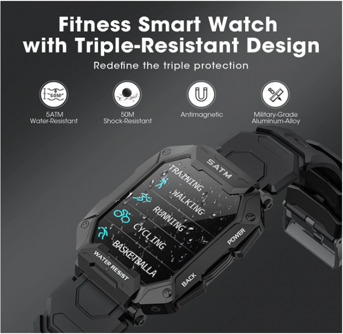 Ceas inteligent pentru bărbați, militar, 1,72 inch (43.6 mm), 5ATM, rezistent la apă [3]