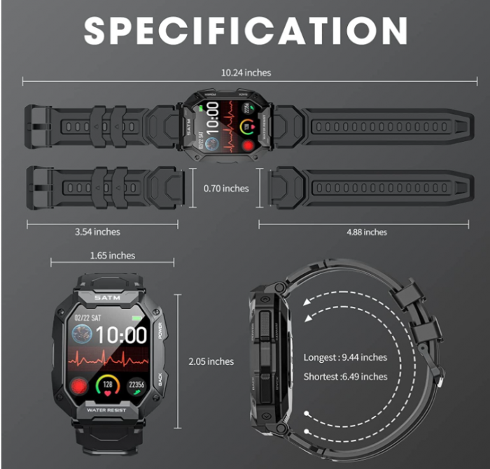 Ceas inteligent pentru bărbați, militar, 1,72 inch (43.6 mm), 5ATM, rezistent la apă [8]
