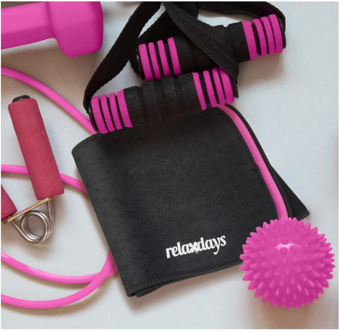 Centura abdominala Relaxdays pentru antrenament cu cerc Hula Hoop, 90 cm, negru/roz [4]