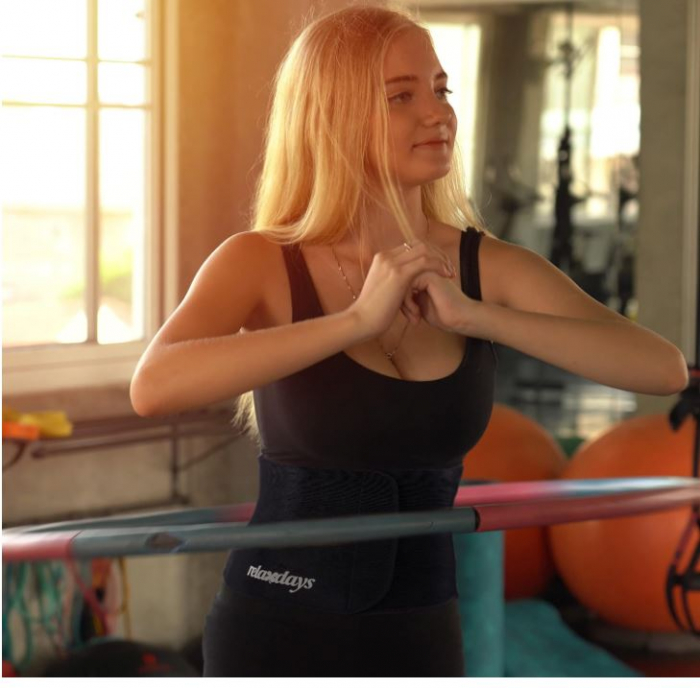 Centura abdominala Relaxdays pentru antrenament cu cerc Hula Hoop, 90 cm, negru/roz [5]