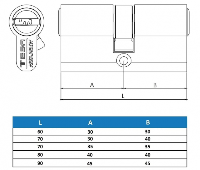 Cilindru usa Tesa Assa Abloy, de înaltă securitate, brevetat TX80, TX853050N [6]