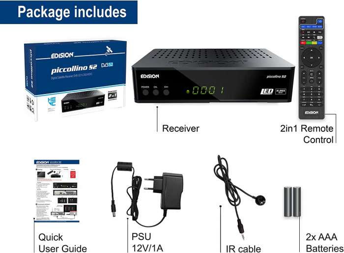 Cititor de carduri H.265/HEVC USB ,receptor satelit EDISION Piccollino DVB-S2 Full HD - NEGRU [6]