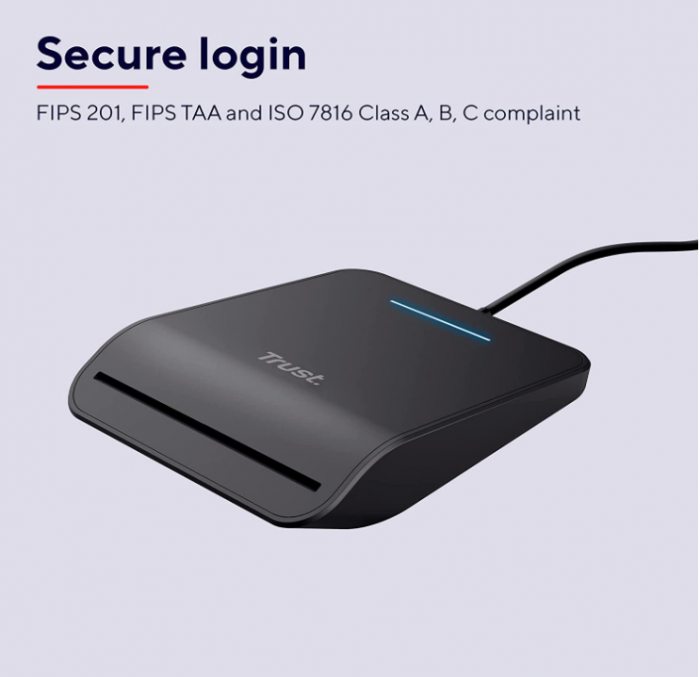 Cititor de carduri inteligent Trust Primo, Smartcard Reader, DNI, FIPS 201, FIPS TAA și ISO 7816 Clasa A, B, C conform, cablu de 100 cm, USB Plug & Play, negru [4]