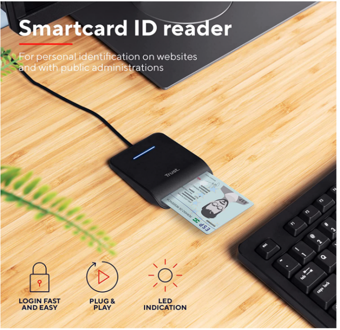 Cititor de carduri inteligent Trust Primo, Smartcard Reader, DNI, FIPS 201, FIPS TAA și ISO 7816 Clasa A, B, C conform, cablu de 100 cm, USB Plug & Play, negru [2]