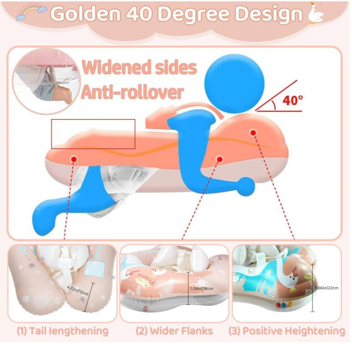 Colac de înot pentru bebeluși cu parasolar detașabil VEEKAY, pentru copii intre 3-36 luni, roz [10]