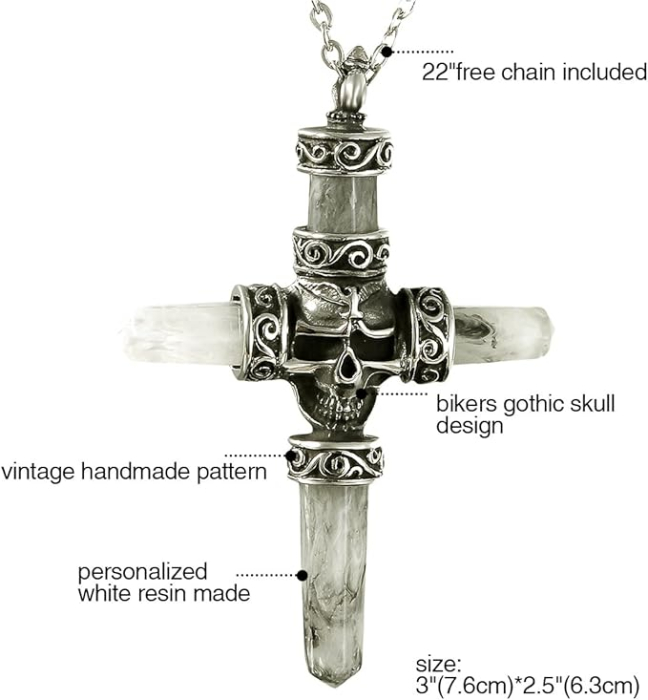 Colier cu pandantiv gotic cu craniu pe cruce OIDEA, 55 cm [5]