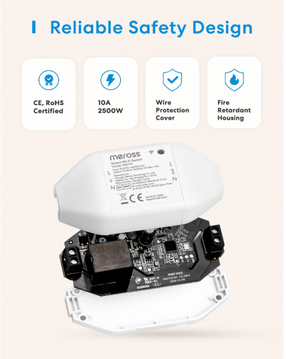 Comutator inteligent WiFi universal Meross 10A DIY, telecomandă, compatibil cu Alexa, Google Home și SmartThings, control vocal, 4 bucati [5]