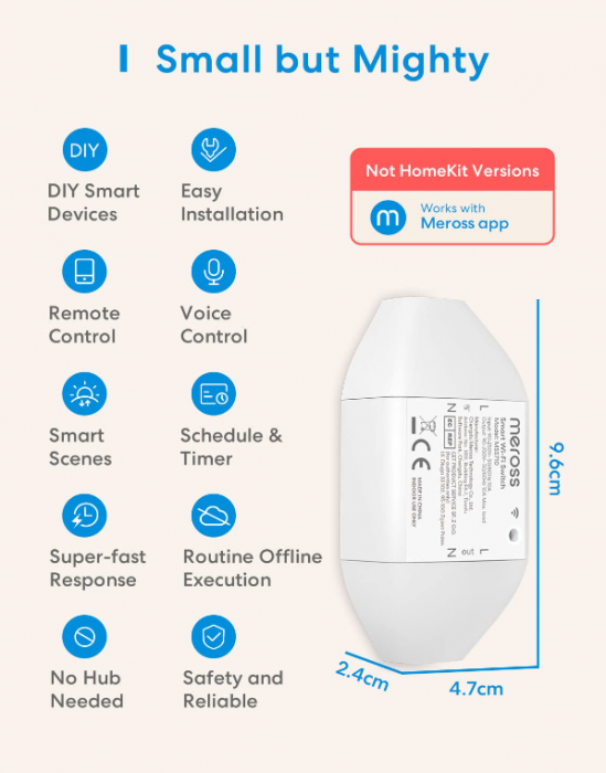 Comutator inteligent WiFi universal Meross 10A DIY, telecomandă, compatibil cu Alexa, Google Home și SmartThings, control vocal, 4 bucati [3]
