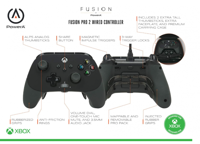 Controller cu fir PowerA FUSION Pro 2 pentru Xbox Series X/S, Xbox One și Windows, Negru/Alb [4]