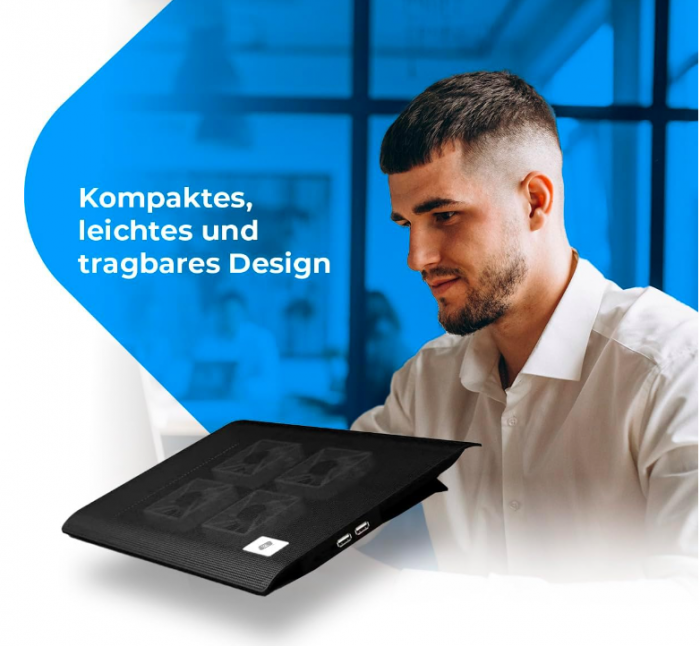 Cooler portabil pentru laptop NK, 12-17 inch, 4 ventilatoare, 2 porturi USB [6]