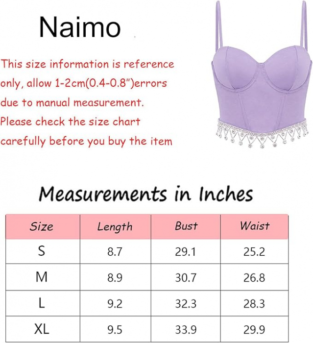 Corset cu strasuri pentru femei Naimo, sexy, cu bretele, violet, M [7]