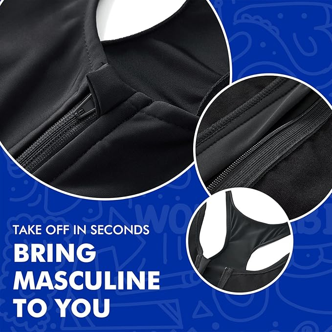 Corset transgender Wonababi Chest Binder, cu fermoar central, negru, XXL [4]