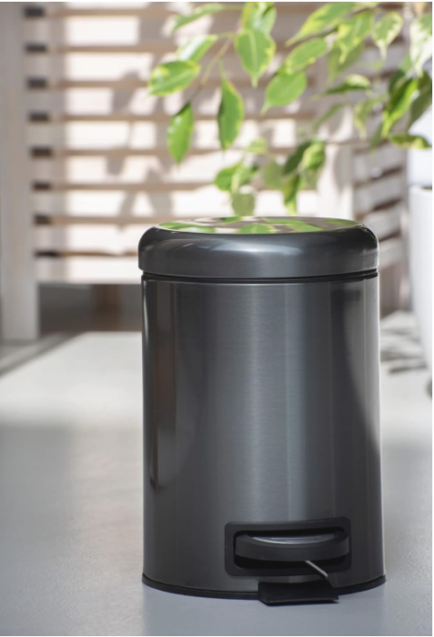 Coș de gunoi cu capac și pedală WENKO, pentru baie, oțel inoxidabil, negru [5]